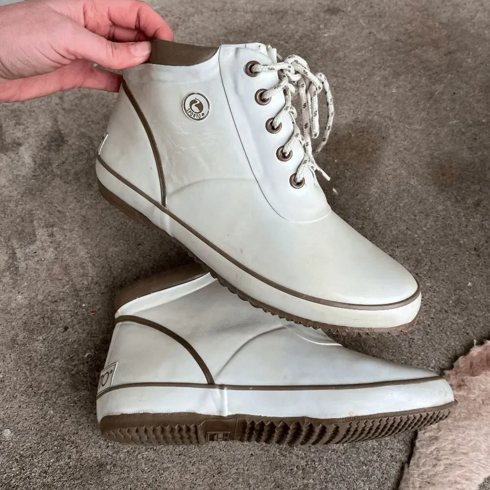 Vintage Sporto White Lace-Up Rain Boots Thermolite Size 9 Waterproof 80s/90s
